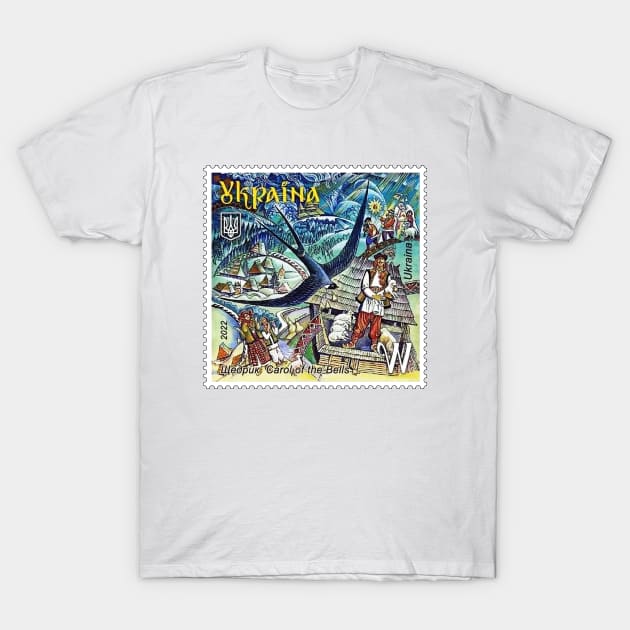 Ukraine Stamp Shchedryk, Carol of the Bells T-Shirt by Vladimir Zevenckih